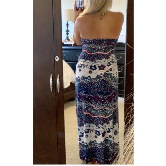 Eight Sixty Floral Maxi Dress Empire Waist Blue White Red Halter - Picture 4 of 12